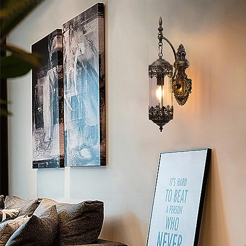 Image of Vintage Wall Sconce with Glass Shade, Rustic Black Brushed Gold Farmhouse Wall Light Fixture, Antique Gothic Decorative Metal Wall Lamp for Hallway, Bedroom, Living Room, Entryway