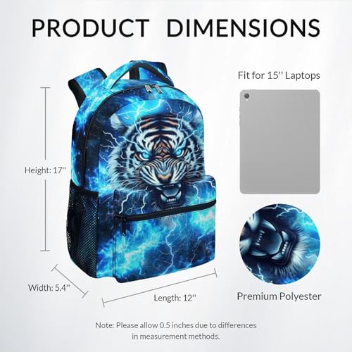 School Backpack for Boys - Cool Tiger Bookbag for Teens Kids - 17 Inch Backpacks for Primary Middle College2