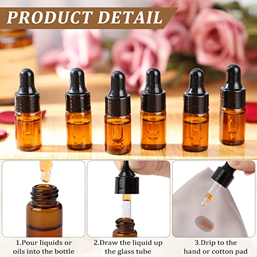 Nuogo 100 Pcs Amber Glass Mini Dropper Bottles Essential Oil Dropping Small Empty Sample Vial with Dropper and Black Caps Tiny Amber Glass Bottles Perfume Jars for Travel(3 ml)3