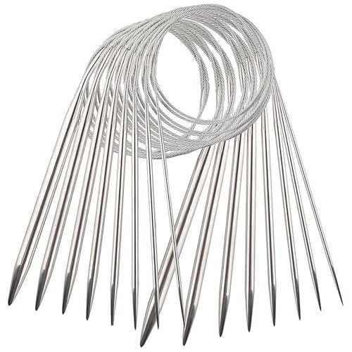 Sinirttou Juego de 8 agujas circulares de acero inoxidable de 60cm, agujas de doble punta de acero inoxidable (2 mm/3 mm/4 mm/4,5 mm/5,5 mm/6 mm/7 mm/8 mm)