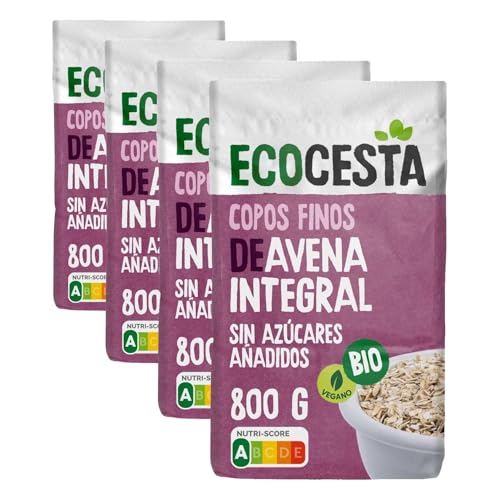 Ecocesta - Copos Suaves de Avena Integral Ecológica - 800 g - Sin Azúcar Añadido - Aptos para Veganos - Alto Contenido en Fibra y Proteínas - Aporta una Dosis Extra de Energía - Cereales de Desayuno