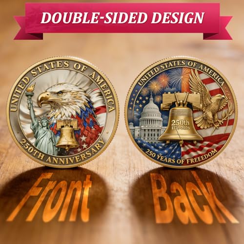Image of USA 250th Anniversary Commemorative Coin 1776-2026 America 250 Patriotic Collectible Coin with American Eagle 250 Year American Anniversary Coin Collectors Veterans Gifts America 250 Merchandise (A)