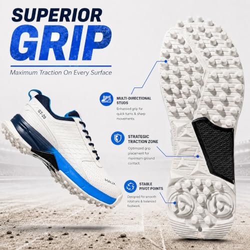 Image of HAUX GT-20 Cricket Shoes for Men - Lightweight TPR Studs for Turf & Hard Ground, Non-Marking Sole, Responsive Cushioning