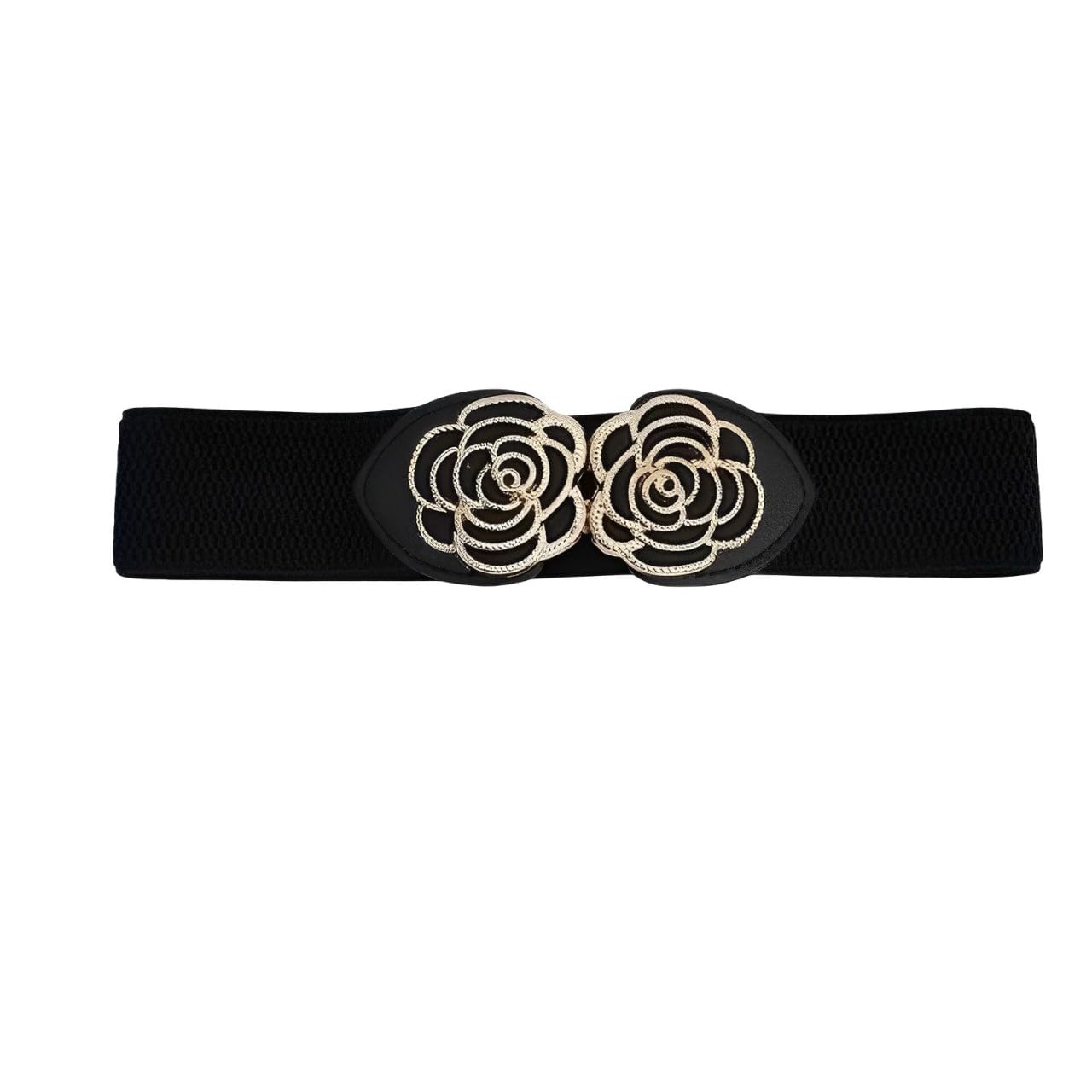 Women’s Elastic Waist Belt with Golden Rose Buckle – Stretchable and Elegant Belt for Dresses, Skirts and Jeans (Black)-image-34