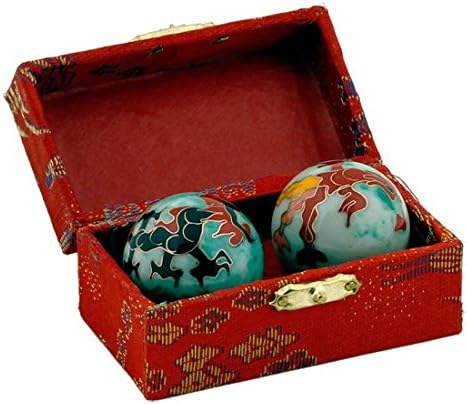 Chinese Health Balls with Chimes with Dragon(Power) & Phoenix(Happiness/Luck) Symbols; 4cm Diameter. Balls Come in a Traditional Chinese Presentation Box.