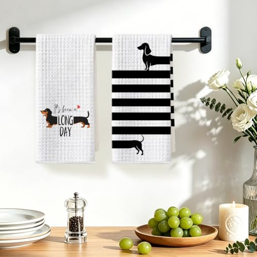 Image of 2 Pcs Dachshund Kitchen Towels 24x14 Inch, Wiener Dog Reusable Dish Towels for Kitchen Bathroom Decor, Wiener Dog Gifts Waffle Weave Hand Cloth Tea Towel, Dachshund Gifts for Women Mom Friend