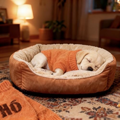 Image of Small Dog Furry Pullover Sweater, Classic Turtleneck Dog Clothes for Cold Weather Cute Warm Pet Clothes for Chihuahua, Bulldog, Dachshund, Pug Orange X-Large