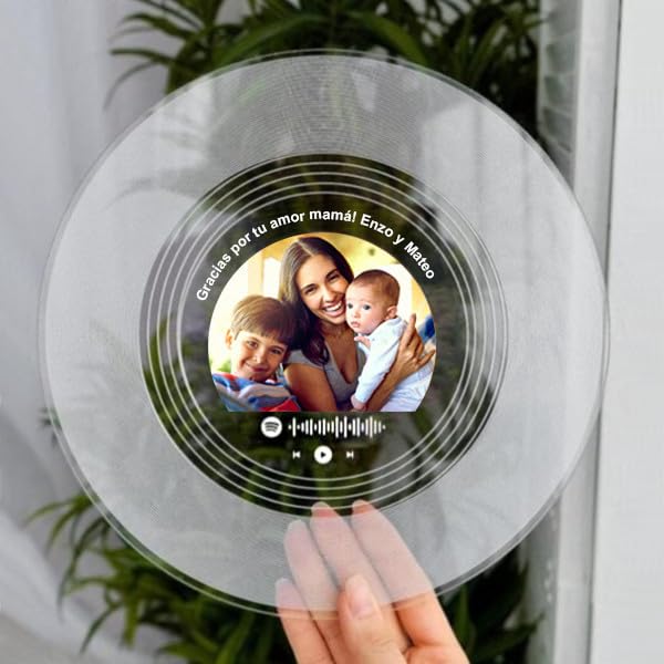 Transparent Gift Disco de Vinilo Spotify Personalizado con Foto y Texto Líneas. Regalos Personalizados Familia, Amigos, Pareja. Regalo Original Cumpleaños y Aniversario. Cuadros de Vinilo Decorativos