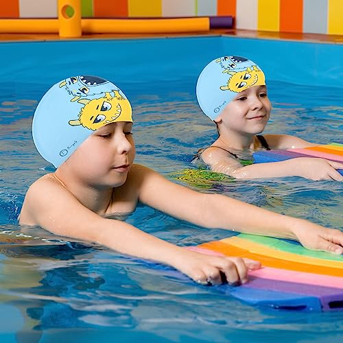 THINGSITY Kids Swim Cap - Comfortable and Durable Waterproof Hat for Long and Short Hair, Beats Chlorine and Water Damage, Non-Slip Lining and Waterproof Design and Protection (Blue Monster) - Image 4