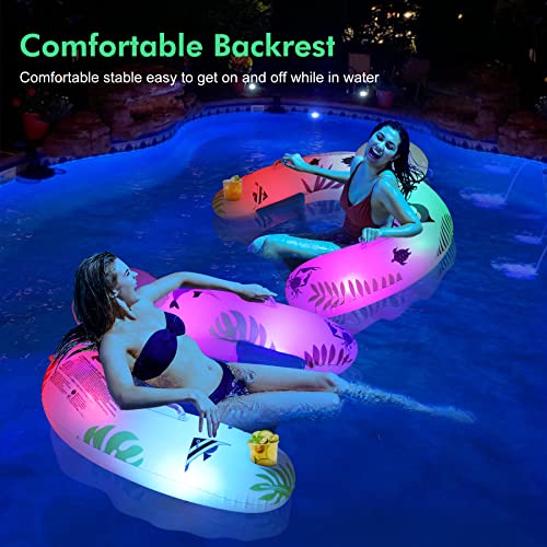 Lanaqua Inflatable Pool Float Chair,Solar Powered Floating Pool Chair Lounge Floats With Color Changing Lights, Water Chair Floats For Adults W/Cup Holder & Handles,Swimming Pool Raft Party Floaties #TOP4