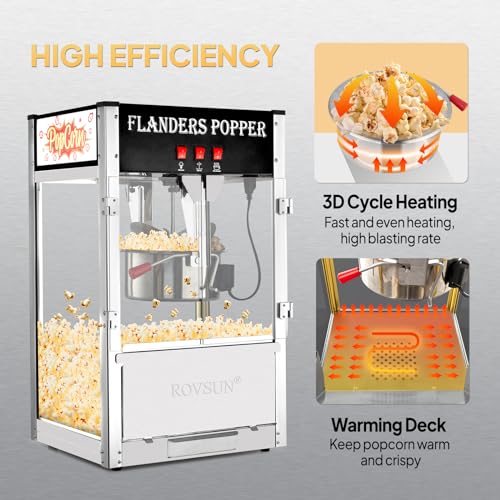 Image of ROVSUN Popcorn Machine with 12 Ounce Kettle Makes Up to 80 Cups ETL Certified, Countertop Popcorn Maker Commercial Popcorn Machine w /Stainless Steel Scoop, Oil Spoon & 3 Popcorn Cups for Theater Home