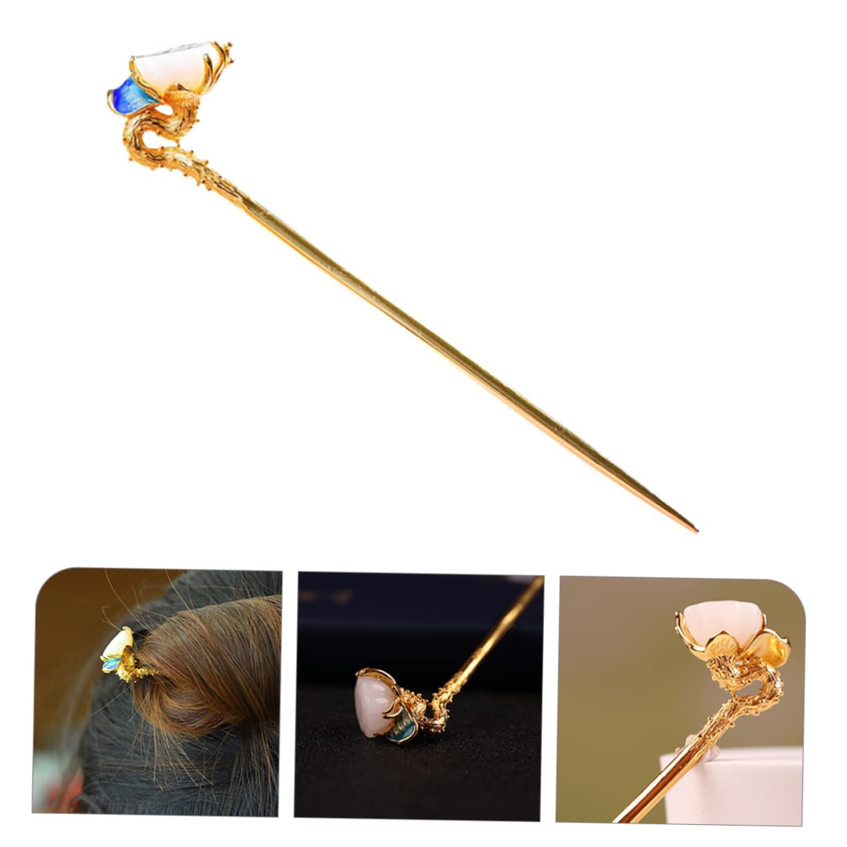 POPETPOP 5stücke Vintage Chinesischer Haarschmuck Mit Blumen-design Retro Haarstab Für Hochsteckfrisuren Dekorative Haarnadel Für Besondere Anlässe Handgefertigt