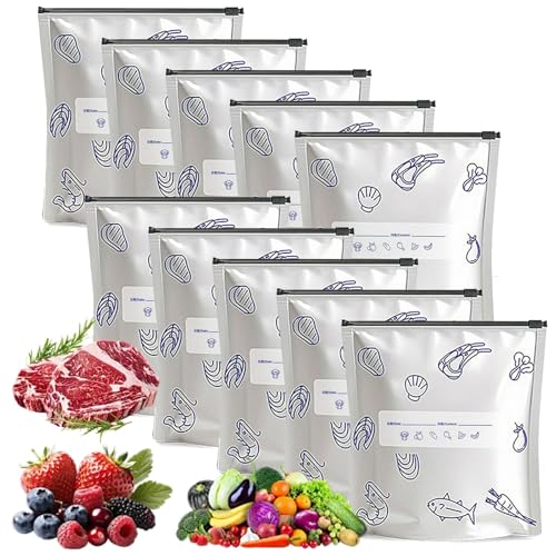 Bolsas de aluminio reutilizables y sellables, bolsas gruesas de aluminio con etiqueta y cierre hermético(10pcs-L)