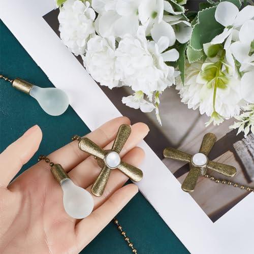 Image of GORGECRAFT 4Pcs Ceiling Fan Pull Chain Extenders Decorative Frosted Bulb and Fan Light Pull String Chain Set Beaded Ball Ornament Extension Pendant for Ceiling Fan Lamp and Bulb Antique Bronze