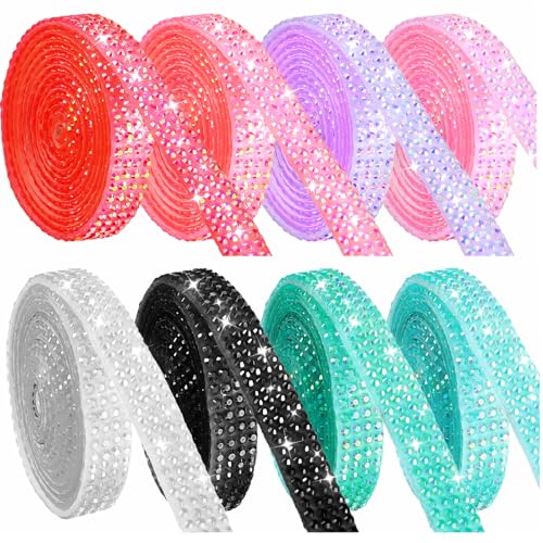 Nogeqi 8 Rolls Rhinestone Ribbon Self Adhesive 8 Yard Glitter Crystal Rhinestones Strips Bedazzling Strips Decorative Ribbons for Wedding DIY Crafts Shoes Clothes Home Decor Multicolor