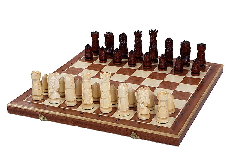 Sunrise Chess & Games - Grande set da scacchi in legno Clockboard 60 x 60 cm - Scacchiera intarsiata con pezzi intagliati in legno di tiglio