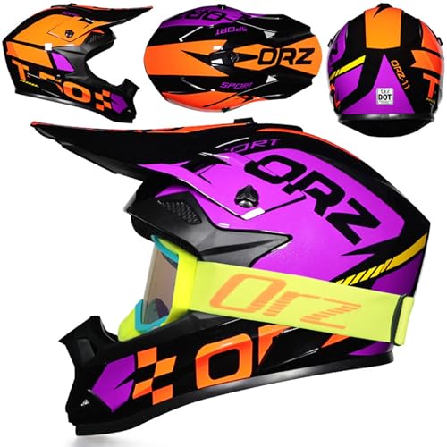MODRYER Casco De Motocross para Hombre Mujer Casco Todoterreno ATV con Gafas Casco De Motocicleta ECE De Cara Completa para Carreras MX Motos De Nieve Y Motos De Cross,Purple~3-M