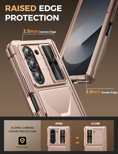 Image of Vihibii for Samsung Galaxy Z Fold 6 Case with Card Holder & Camera Cover & Hinge Protection & Screen Protector, [Military Grade Drop Protection] Heavy Duty Rugged Wallet Case for Z Fold 6, Rose Gold