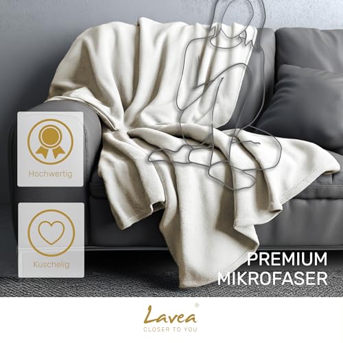 Lavea® Mikrofaser Kuscheldecke flauschig und weich, warme Fleecedecke für Sofa und Bett, Pflegeleichte Decke, atmungsaktiv und hautfreundlich, Wolldecke, Sofadecke Wohnzimmer, Creme, 150x200 cm