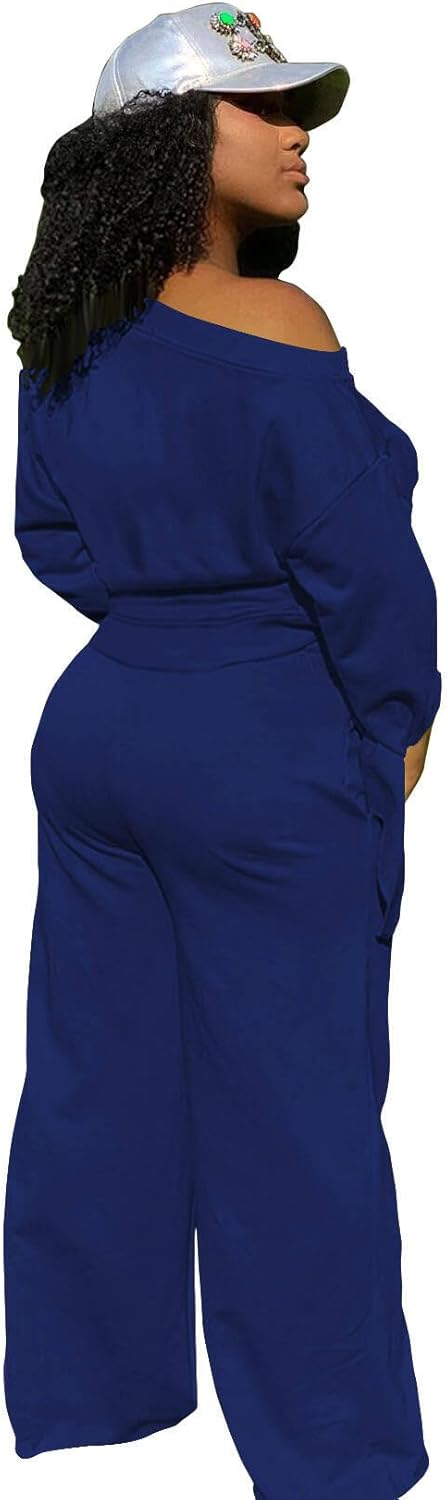 TOPSRANI Womens 2 Piece Outfits Casual Solid Sweatsuits Baggy Long Sleeve Loose Matching Wide Leg Tracksuit Pants Sets - Image 3