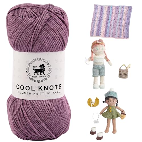 Image of NESTNHAVEN Cool Knots, Hand Knitting Yarn (1 Yarn Ball 100g) - Luxury Wool for Crochet, Amigurumi, Embroidery, Toys, Garments, Flowers and Hobby Projects (Dark Lilac)