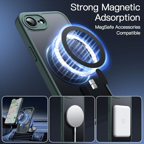 Image of JETech Magnetic Cover Case for iPhone 17e (2026) / iPhone 16e Compatible with MagSafe, Translucent Matte Back Slim Shockproof Phone Cover, 6.1-Inch Display (Dark Green)