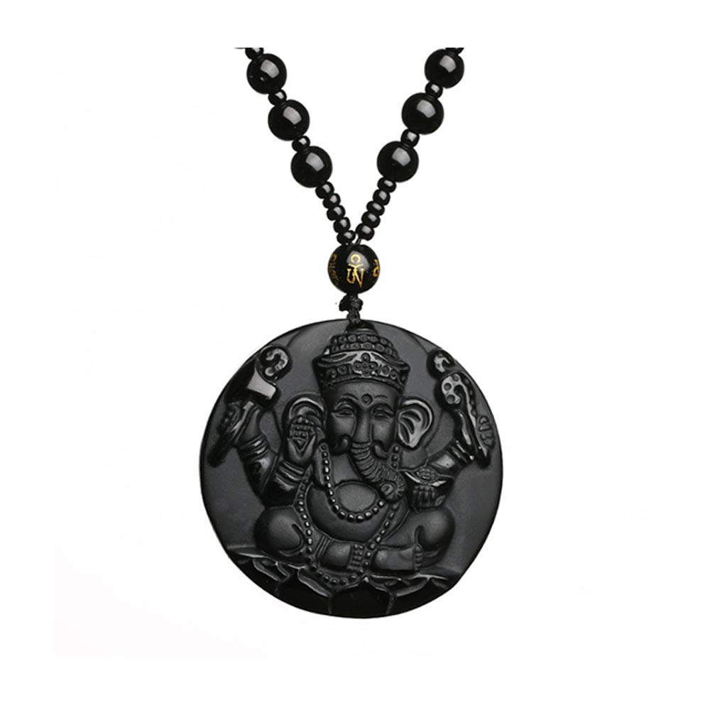 Acxico1Pcs Natural Stone Black Obsidian Crystal Wealth Powerful Amulet Pendant