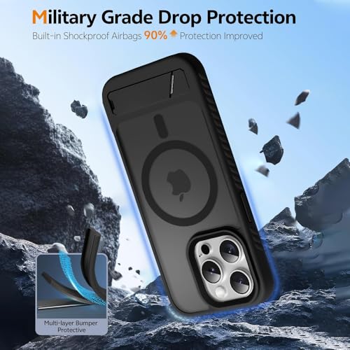 Image of KARWAN️Ultra Hybrid Matte Back Cover Case Compatible with Stand Magnetic for iPhone 16 Pro Max | Mag-Safe Wireless Charging | Camera Bump Protection -(Black)