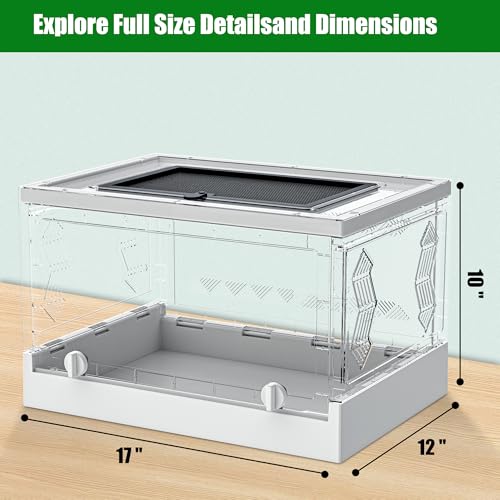 Image of Folding Reptile Travel Terrarium Tank 17 inch x 12 inch x 10 inch | 9 Gallon Portable Transport or Quarantine Enclosure Habitat for Geckos, Lizards, Snakes, Turtles, Spiders
