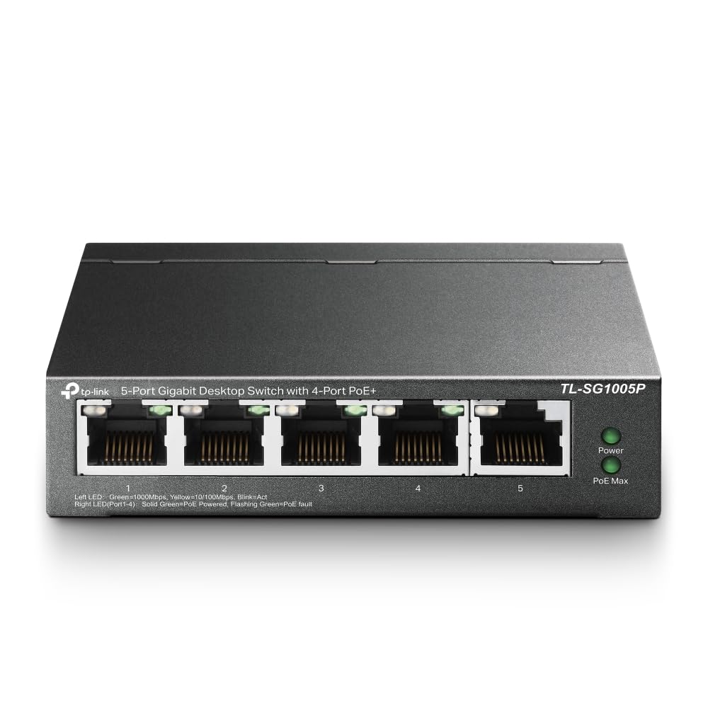 TP-Link TL-SG1005P - 5 Puertos Gigabit PoE Switch | 4 Puertos PoE 65W | 802.3af Obediente |Puertos blindados | Optimización de tráfico | Plug and Play |Fuerte Carcasa Metálica