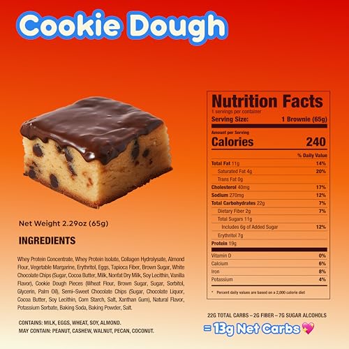 Image of Prime Bites High Protein Brownie (12 Per Box, Cookie Dough Bites) - 19g of Protein, 5g of Collagen, Gluten Free, Low Sugar Treat, Delicious Protein Snack