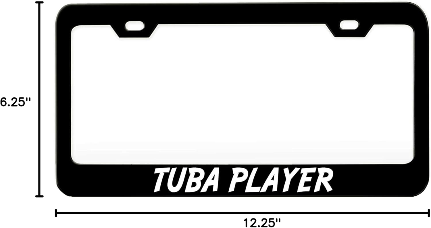 Tuba Player Career Black Steel Metal License Plate Frame Auto Car SUV Tag Holder, A14