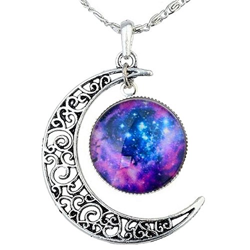 NiceEshop (TM) Collier et pendentif en forme de lune et ciel galactique violet