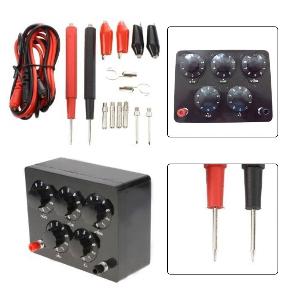 Einstellbare Decade Resistance Box, 0-9999.9Ω Variabler Widerstand mit Messleitungen, 1W, 0.1Ω Schritt, ABS-Material, zum Testen und Kalibrieren