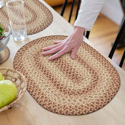 Homespice Manteles individuales ovalados trenzados de yute con masa de galleta, decoración cálida de granja, juego de 6, manteles individuales marrones de 13 x 19 pulgadas, colores vibrantes