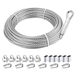 5mm Stainless Steel Wire Rope, 7.6M Heavy Duty Steel Cable Kit with Loops, Clips & Thimble Steel Wire Cable for Zipline, Deck Railing, Boat Lifts