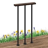 Metal Deck Railing Industrial Porch Railing Kit with Wooden Handrail, Flat Wrought Iron Railing Kit for Patio, Balcony, Outdoor and Indoor, Black (33'' Tall, 1.3 Feet)