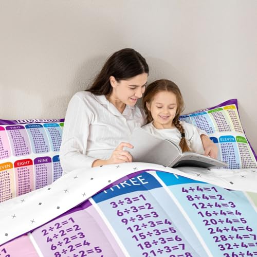 Image of Feelyou Kids Educational Bedding Set Toddler Size, Division Duvet Insert MathLearning Comforter Set Boys Girls Preschool Teens Bedroom Decor with 1 Pillow Case