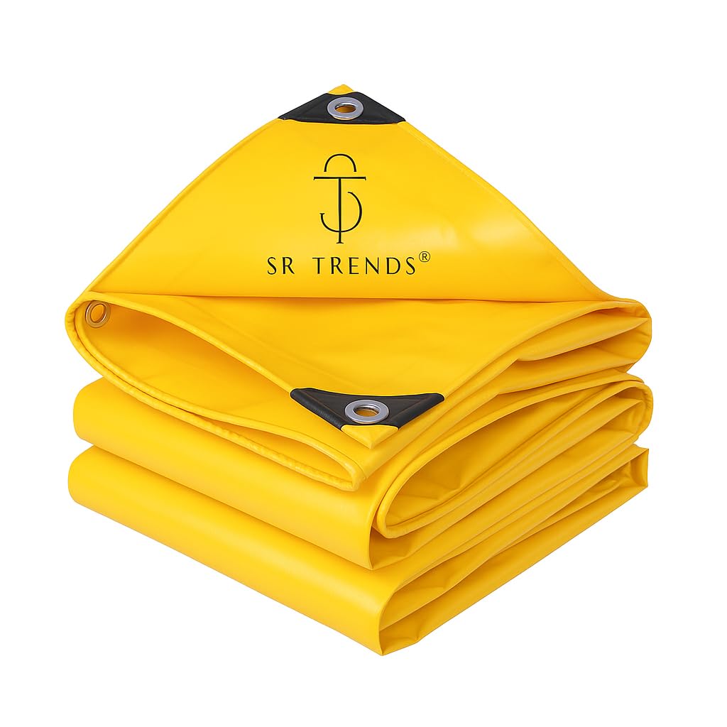 SR Trends 30Ft x 30Ft Tarpaulin Sheet Waterproof Tirpal Heavy Duty Tadpatri with Aluminium Eyelets Each Coners - Multipurpose Cover Tharpai (30 * 30 FEET, 150 GSM) (Yellow, 30x30 FT)-image-4