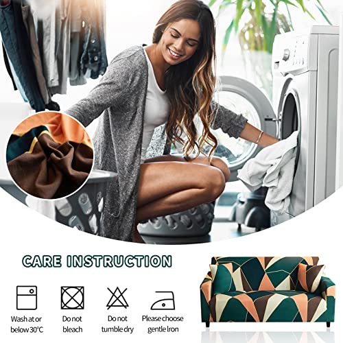 Joydream Stretch Sofa Slipcovers 1 Piece Loveseat Cover Sofa Covers For 2 Cushion Couch Printed Couch Covers 2 Seater Sofa Cover With 1 Pillowcase (Medium, Geometric) #TOP7