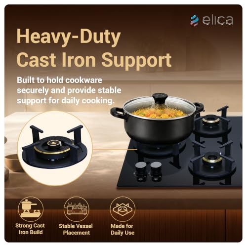 Image of Elica 60 cm 4 Burner Auto Ignition Hob | RG FLEXI DFS AB 4B 60 DX | 8 mm Toughened Glass, Direct Vertical Flame Brass Burners, Fully Sealed Burner Design, 2 Year Comprehensive Warranty