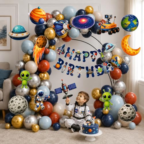 Image of Space Theme Birthday Decoration Party Supplies, Pack of 76 Pcs