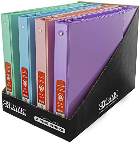 BAZIC 3 Ring Binder 1" Economy View Binders, Pastel Color Round Ring, Hold 175 Sheets Paper, 24-Count