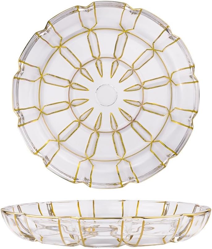 Living Room European Glass Fruit Plate Wedding Gold Traced Coffee Table Snacks Round Flat Ornament