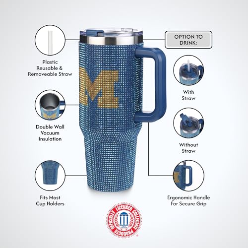 Image of The Memory Company Officially Licensed 40oz TC Bling Game Day Tumbler with Vintage Logo, University of Michigan