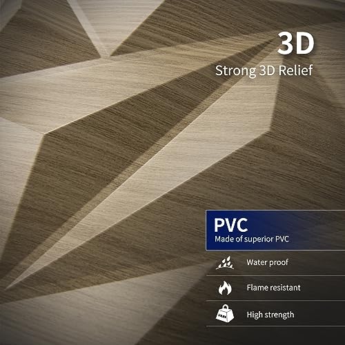 Art3dwallpanels Walnut 33 Pack 3D Wall Panels Peel and Stick, PVC Textured Wall Panels 12''x12'' Cover 32.Sq.Ft.