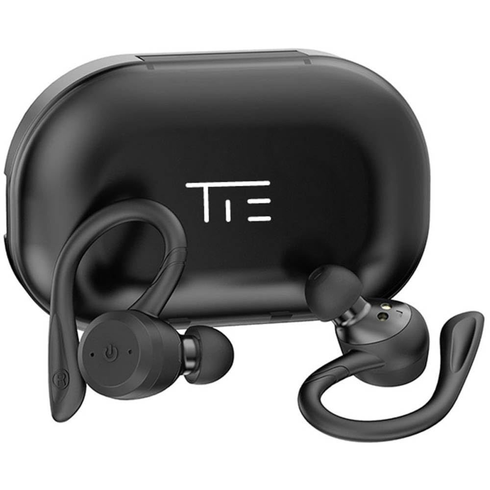 TIE Audio - Auricolari wireless con Powerbank (Bluetooth 5.0, per attività all'aperto e sportive, iOS e Android, fino a 10 ore di telefono o ascolto musica), colore: nero