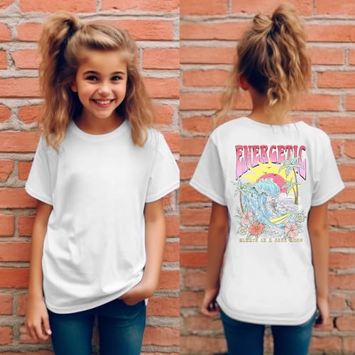 Image of Cute Letter Shirts for Girls Beach Graphic Tee Preppy Shirt Kids Summer Cotton Short Sleeve T Shirt Vacation Tops