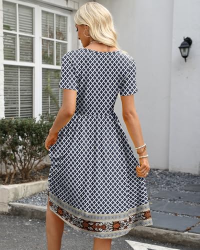 Image of COSSEN Women's 2026 Summer Midi Dress Crew Neck Short Sleeve Casual Tshirt Flowy Loose Sundress with Pockets