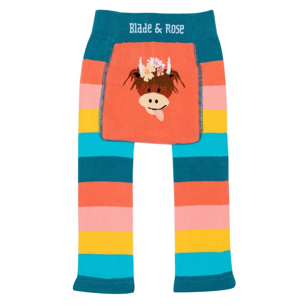 Blade & Rose | Bonnie The Highland Cow Leggings | Unisex Clothing for Babies & Toddlers 6-12 Months | Orange/Blue/Yellow/Pink